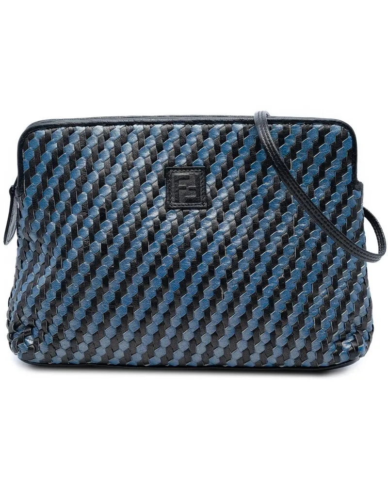 Fendi Hobo Bags Woven Leather FF Crossbody blau Blau