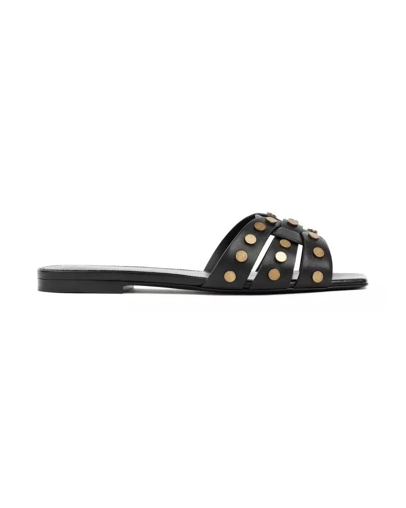 Saint Laurent Sandalen Black Leather Tribute Studded Sandals schwarz Schwarz