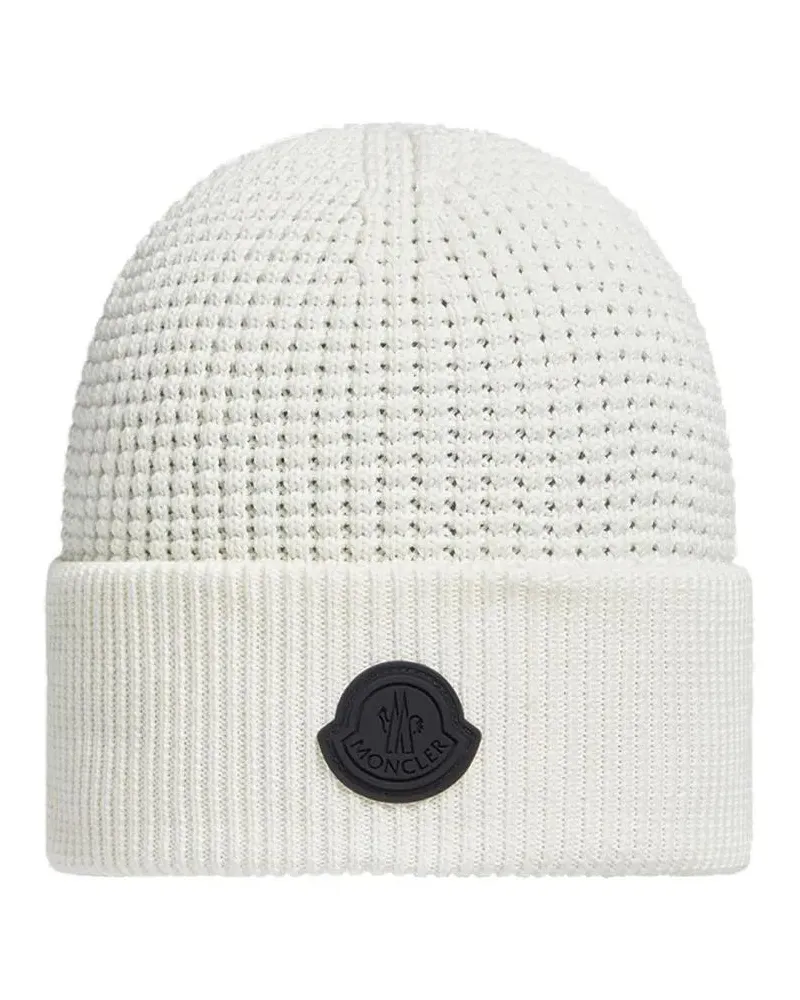 Moncler Caps & Mützen Textured Knit Hat With Folded Brim weiß Weiß