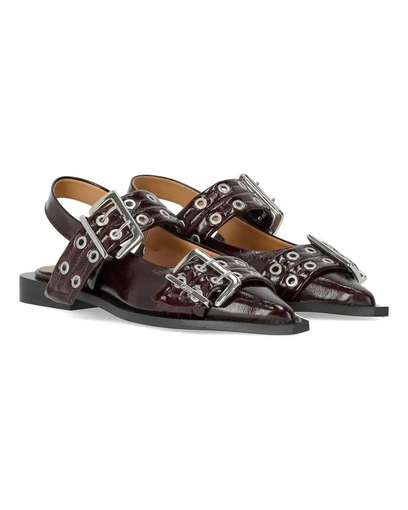 Ganni Hohe Schuhe Dames Chunky Buckle Ballerina Auberg rot Rot