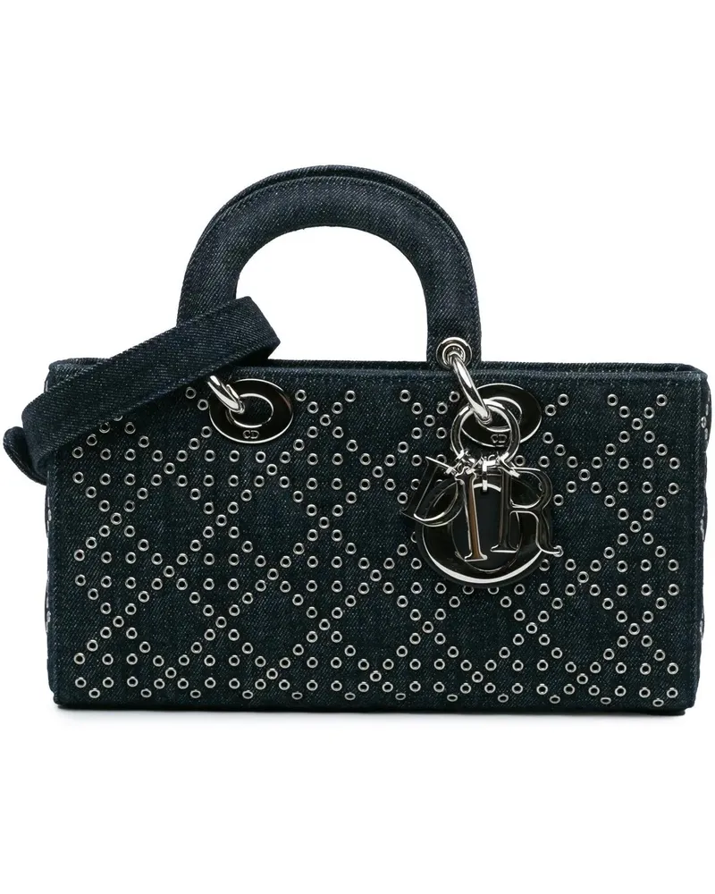 Dior Hobo Bags 2022 Medium Denim Cannage Eyelet Lady D Joy blau Blau