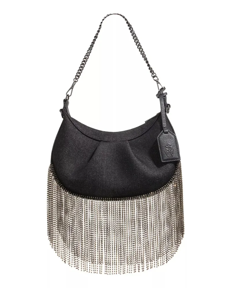 Stuart Weitzman Hobo Bag Stellar Crescent Crystal Fringe Bag Schwarz