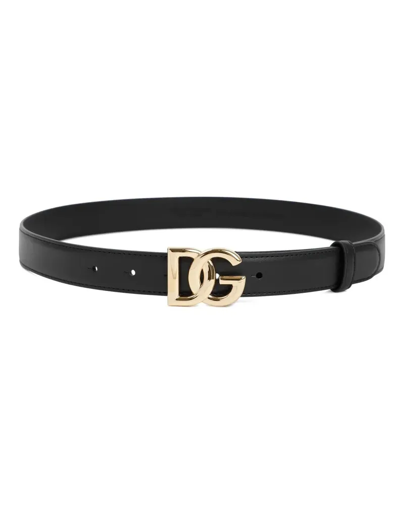 Dolce & Gabbana Gürtel Black Logo Leather Belt schwarz Schwarz