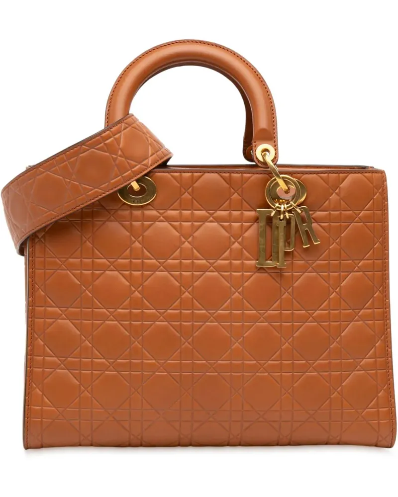 Dior Hobo Bags Large Ultra Matte Calfskin Cannage Embossed Lady D braun Braun