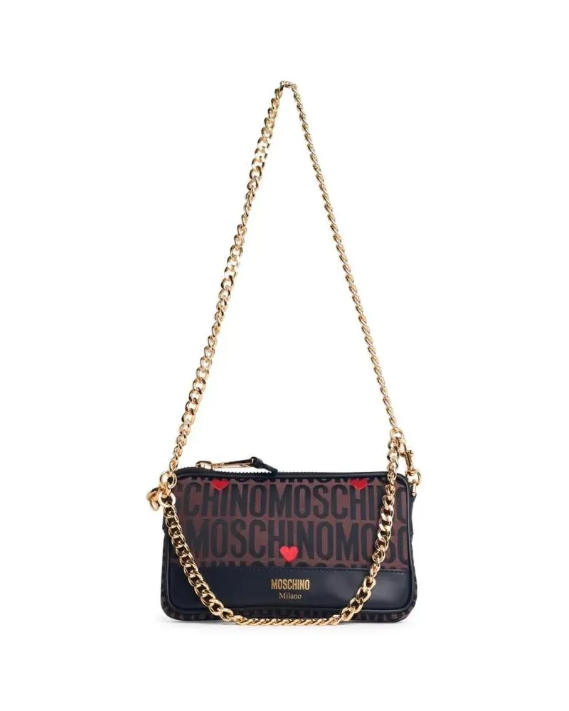 Moschino Shopper Brown Leather Blend Crossbody Bag Braun