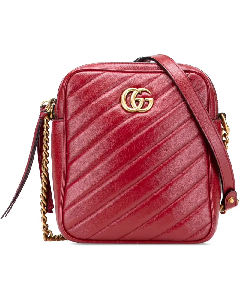 Gucci Hobo Bags GG Marmont Matelasse Leather Double Zip Crossbody rot Rot