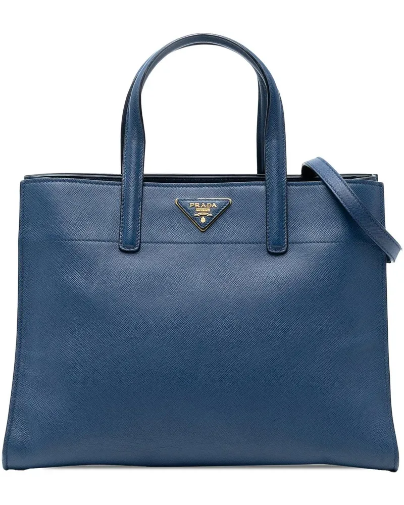 Prada Hobo Bags Saffiano Soft Triple Pocket Tote blau Blau