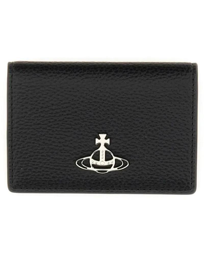 Vivienne Westwood Portemonnaies Textured Black Cardholder With Logo Emblem schwarz Schwarz