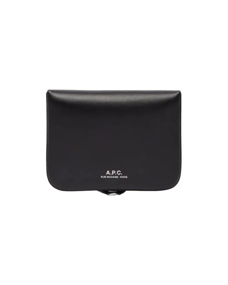 A.P.C. Portemonnaies Compact Leather Coin Purse With Subtle Logo schwarz Schwarz