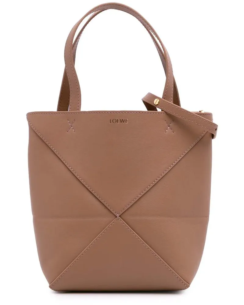 Loewe Hobo Bags Mini Shiny Calfskin Puzzle Fold Tote braun Braun