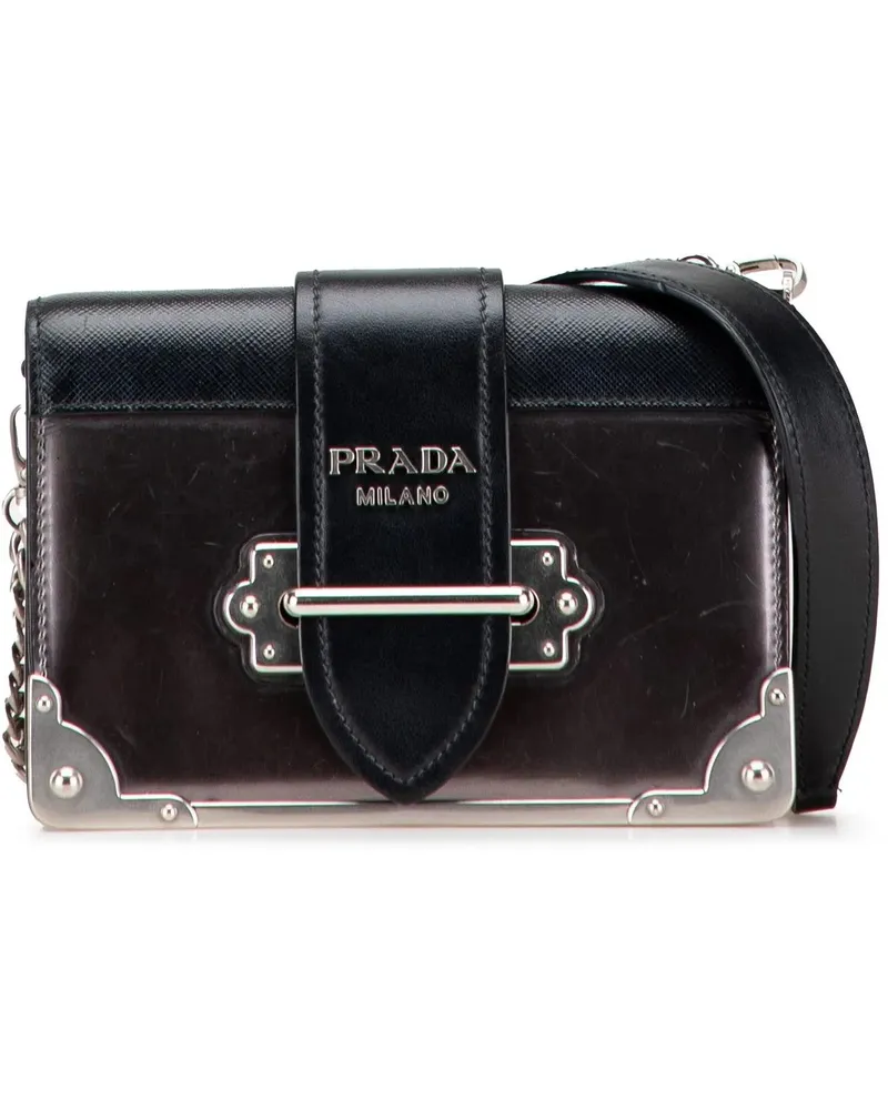 Prada Hobo Bags Saffiano Trimmed Metallic Vitello Cahier Bag braun Braun