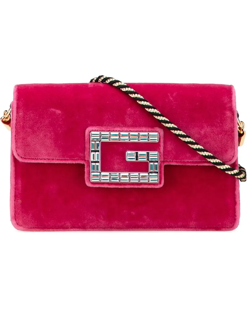 Gucci Hobo Bags Crystal GG Velvet Broadway Crossbody rosa Gold