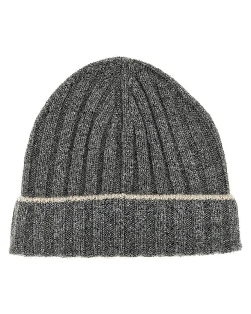 Brunello Cucinelli Caps & Mützen Contrast Line Beanie grau Grau