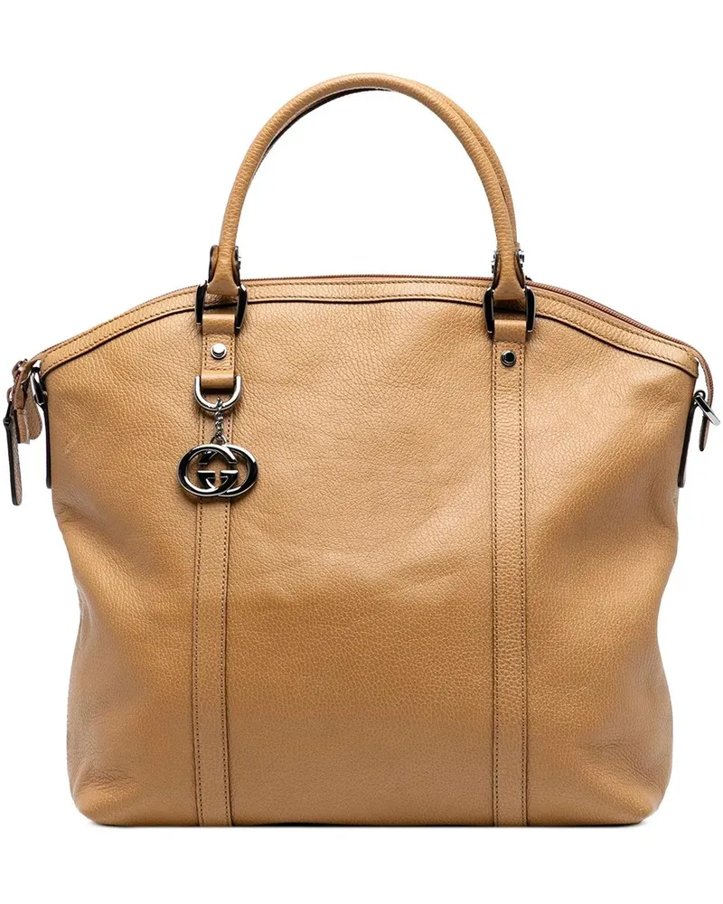 Gucci Hobo Bags Large Leather GG Charm Dome Satchel braun Braun