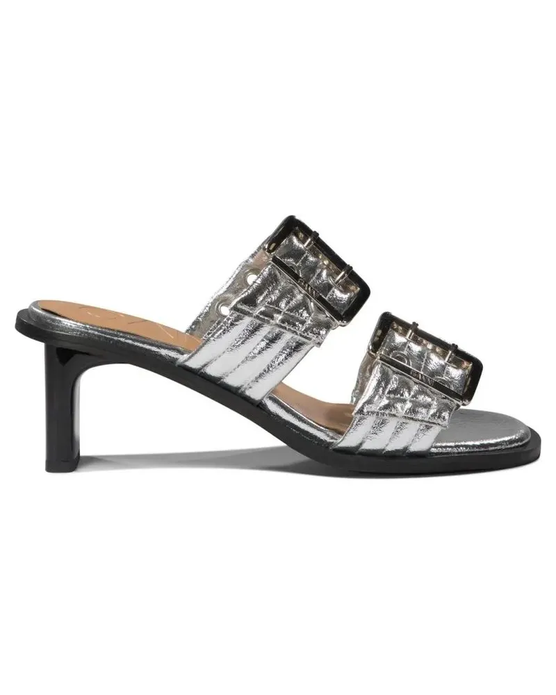 Ganni Slipper & Pantoletten "Buckle" Mules silberfarben 