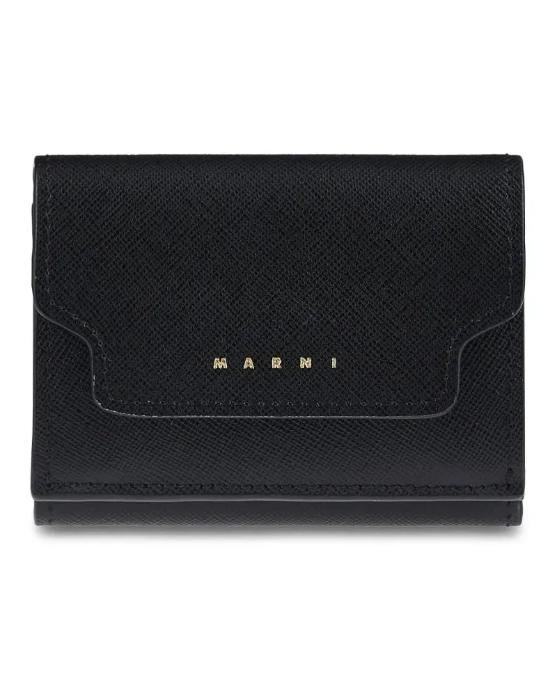 Marni Portemonnaie Structured Black Calf Leather Wallet schwarz Schwarz