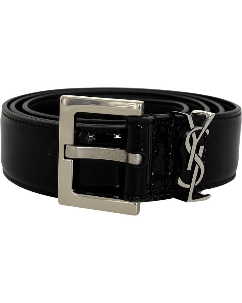 Saint Laurent Gürtel  Cassandre patent leather belt with s schwarz Schwarz