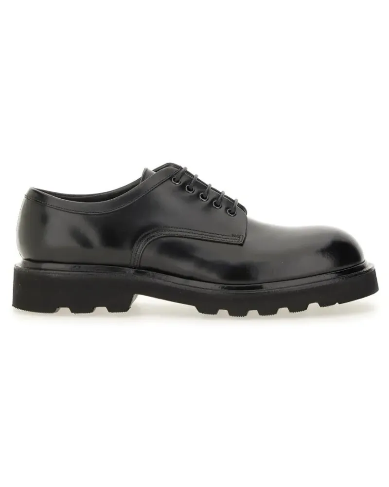 Premiata Polished Calf Leather Lace-Up Moccasins schwarz Schwarz