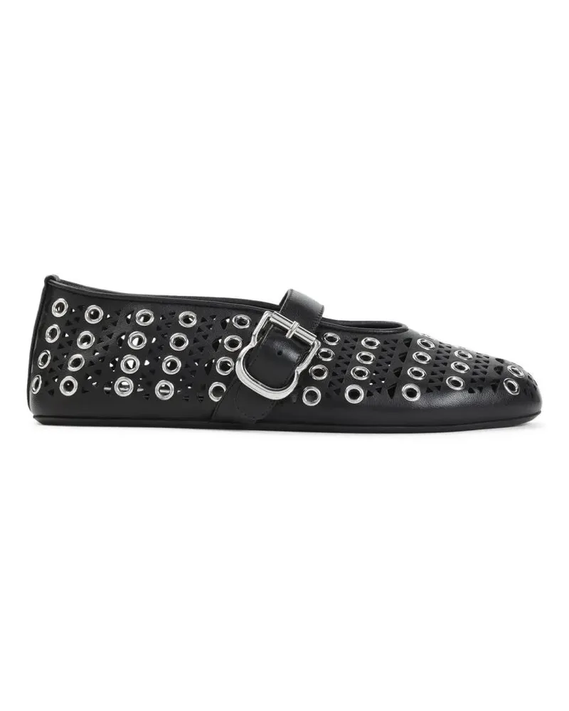 Alaïa Perforated Black Lamb Leather Ballerinas schwarz Schwarz