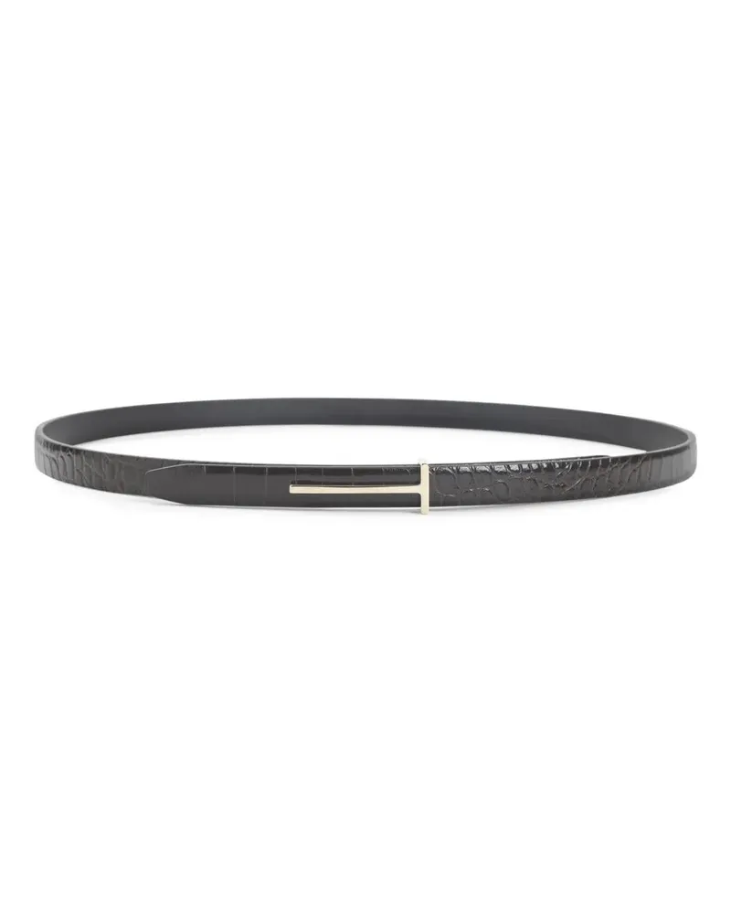 Tom Ford Gürtel Textured Calf Leather Belt With Gold-Tone T-Buckle grau Grau