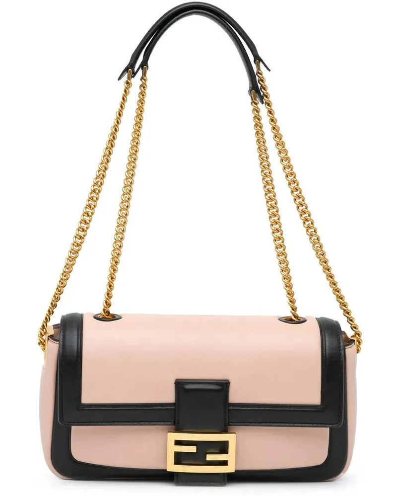 Fendi Hobo Bags 2010-2023 Bicolor Leather Chain Midi Baguette rosa Gold
