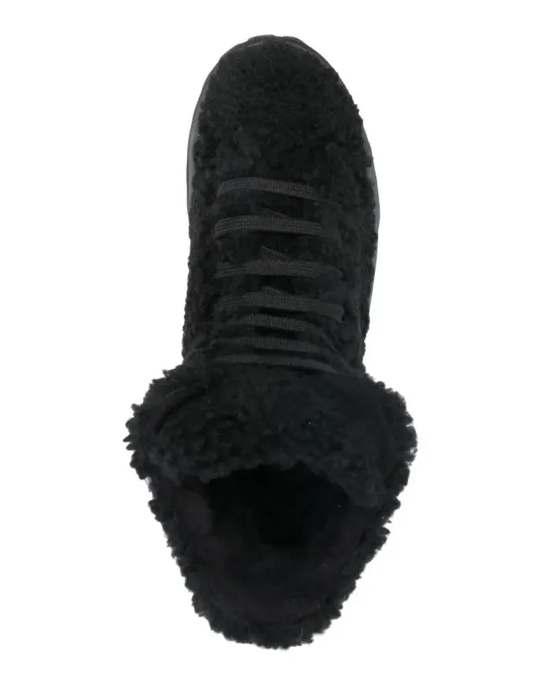 Casadei Stiefel High-Top Black Booties With Lace-Up Front And Flee schwarz Schwarz