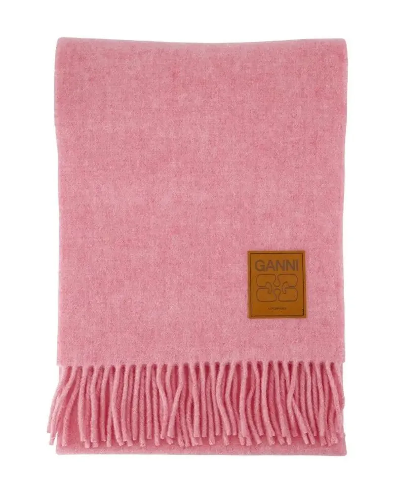 Ganni Tücher & Schals Double Face Pink Wool Scarf With Fringed Ends pink Rosa
