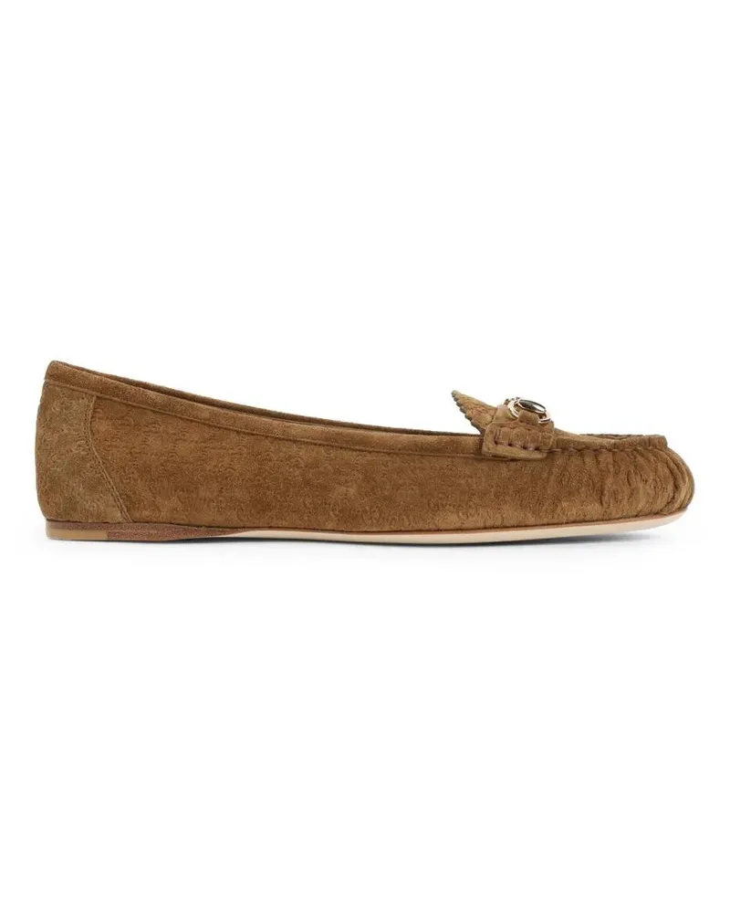 Gucci Brown Suede Loafers With Decorative Buckle braun Braun