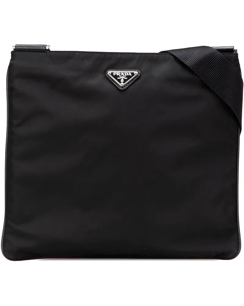 Prada Hobo Bags Tessuto Zip Top Crossbody schwarz Schwarz