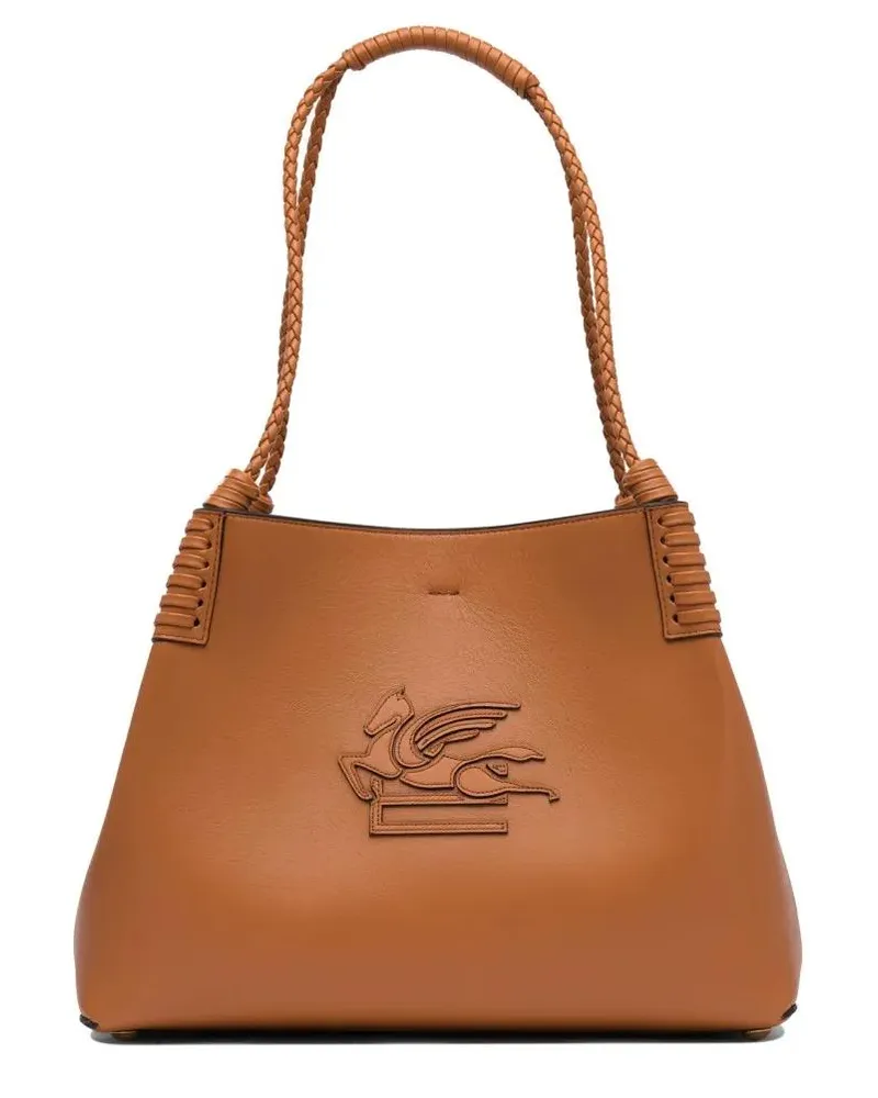 Etro Hobo Bags Structured Brown Leather Shoulder Bag With Braided braun Braun