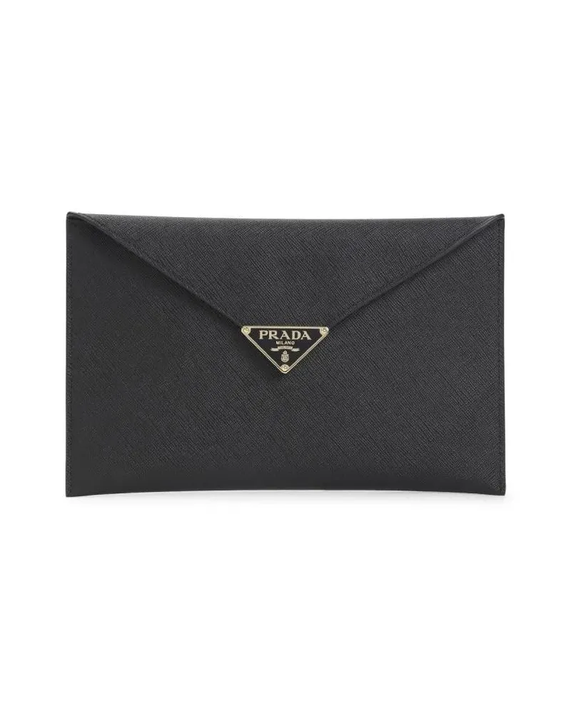 Prada Clutches Textured Black Calf Leather Clutch schwarz Schwarz
