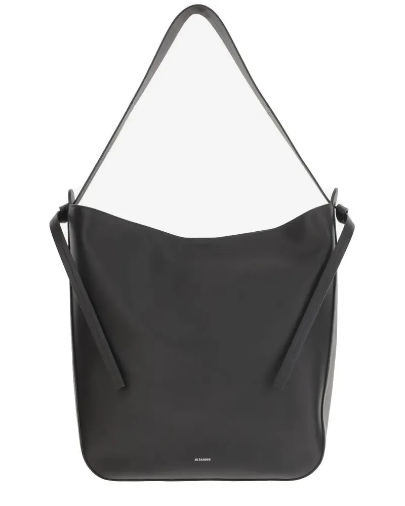Jil Sander Hobo Bags Leather Shoulder Bag With Knotted Handle And Embos schwarz Schwarz
