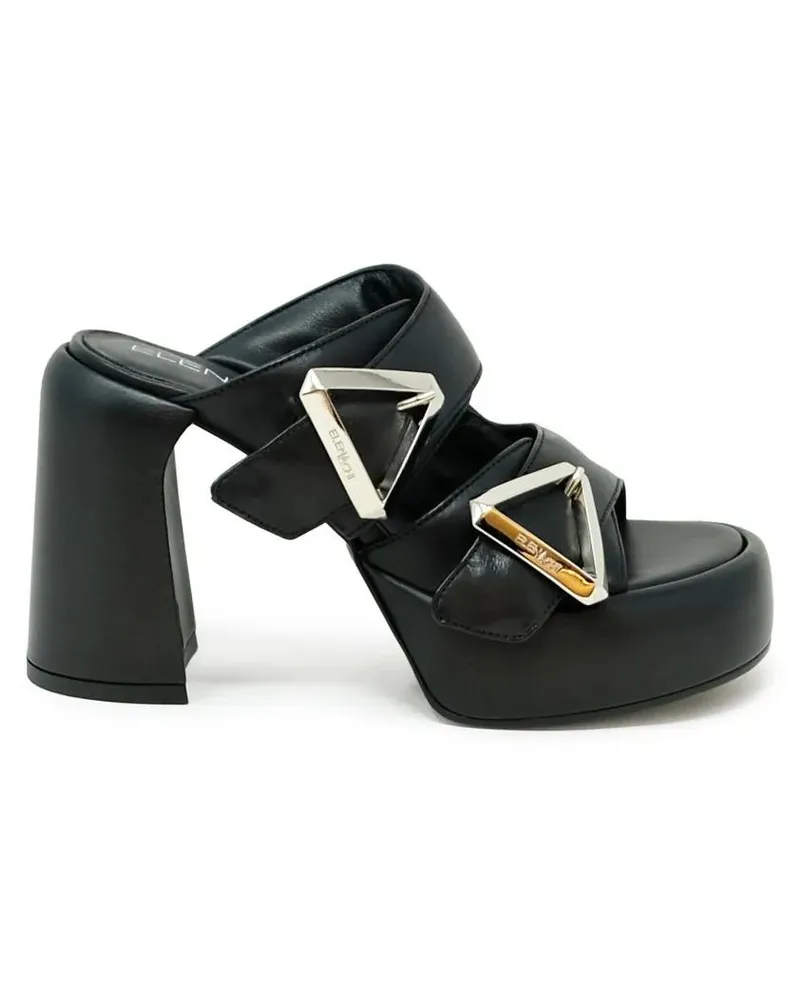 Elena Iachi Sandalen Black Leather Sandals schwarz Schwarz