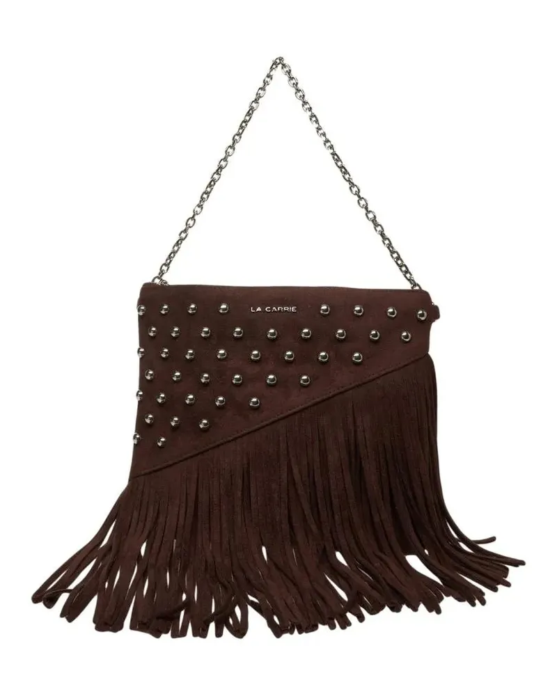 LA CARRIE Hobo Bags Rectangular Brown Suede-Like Shoulder Bag With Fri schwarz Schwarz