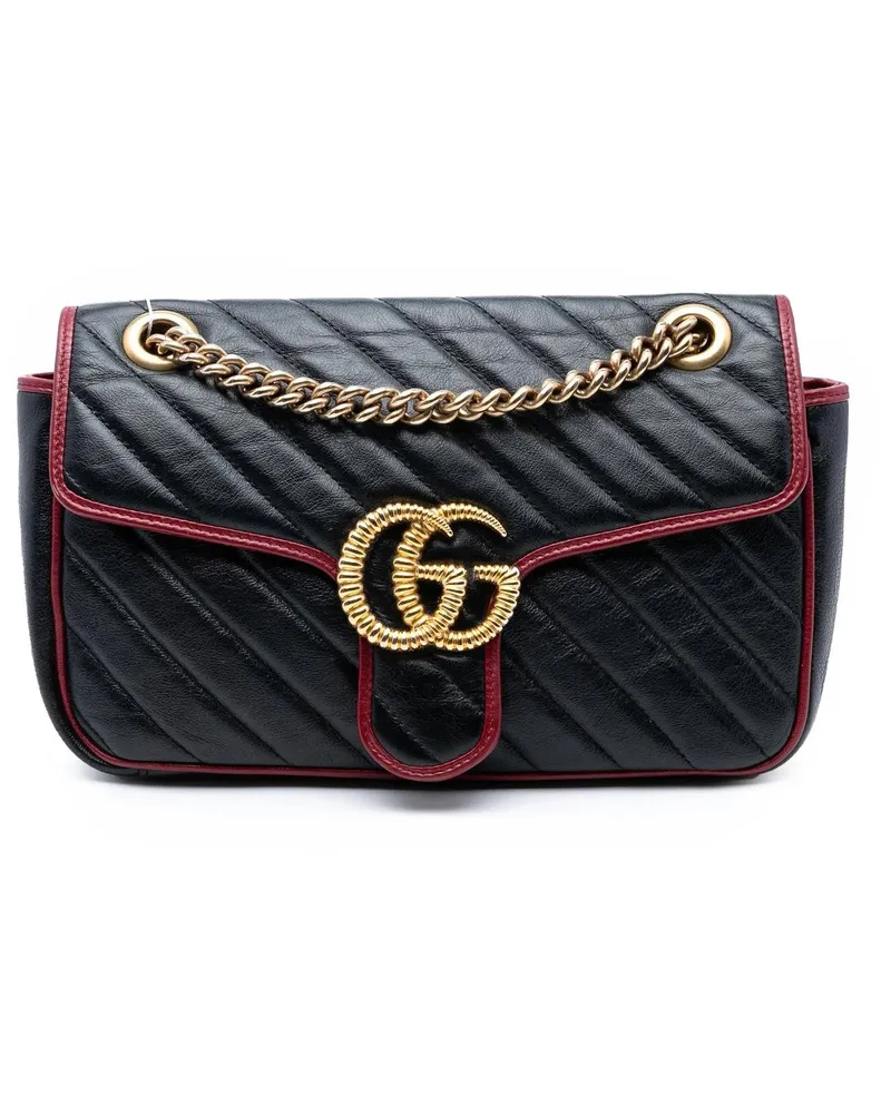 Gucci Hobo Bags Medium GG Marmont Matelasse Diagonal Leather Torch schwarz Schwarz