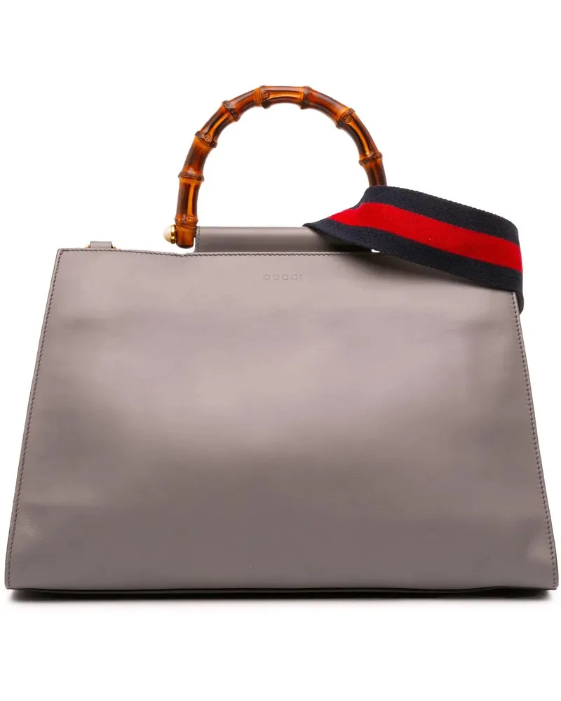 Gucci Hobo Bags Medium Leather Bamboo Nymphaea Satchel grau Grau