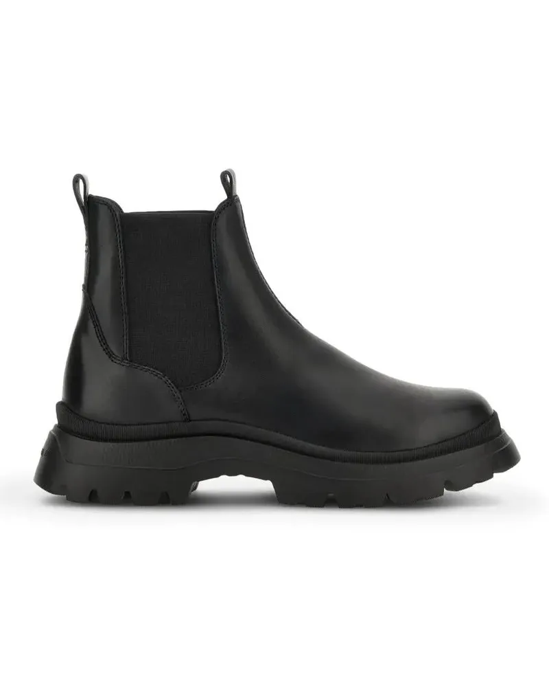 Hogan Stiefel Black Leather Boots schwarz Schwarz