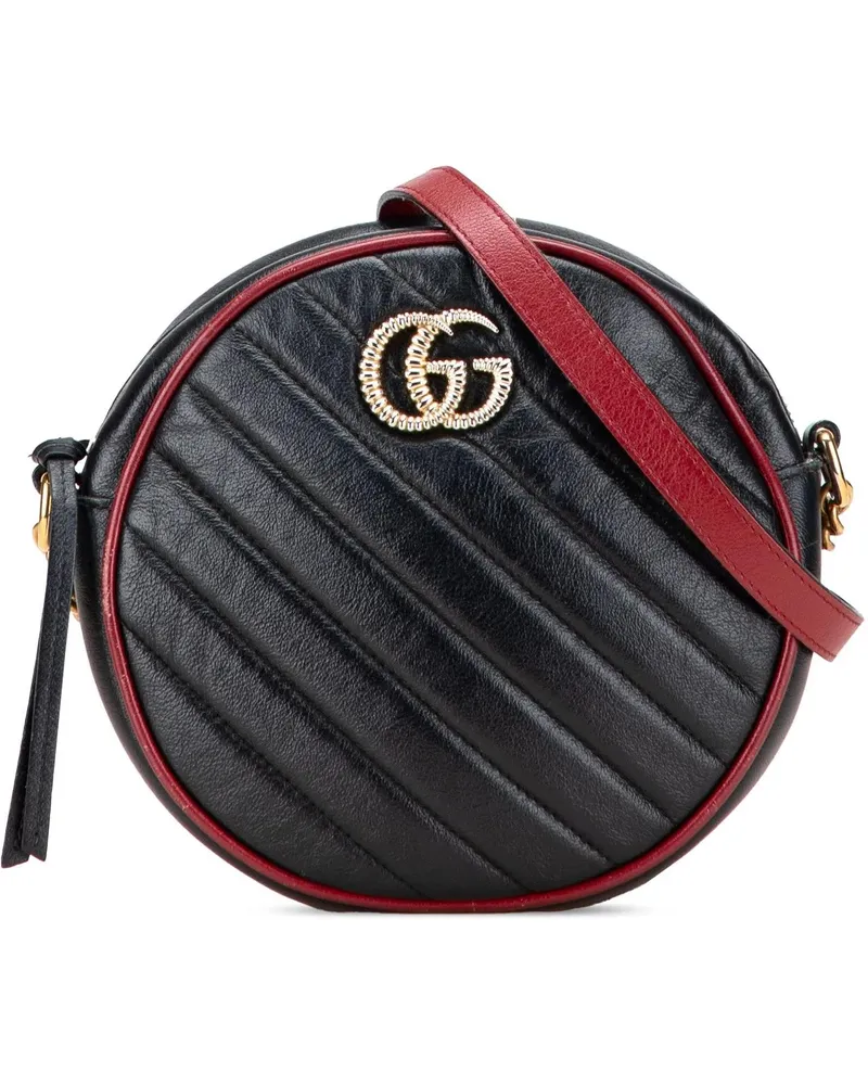 Gucci Hobo Bags Mini GG Marmont Matelasse Leather Torchon Round Cr schwarz Schwarz