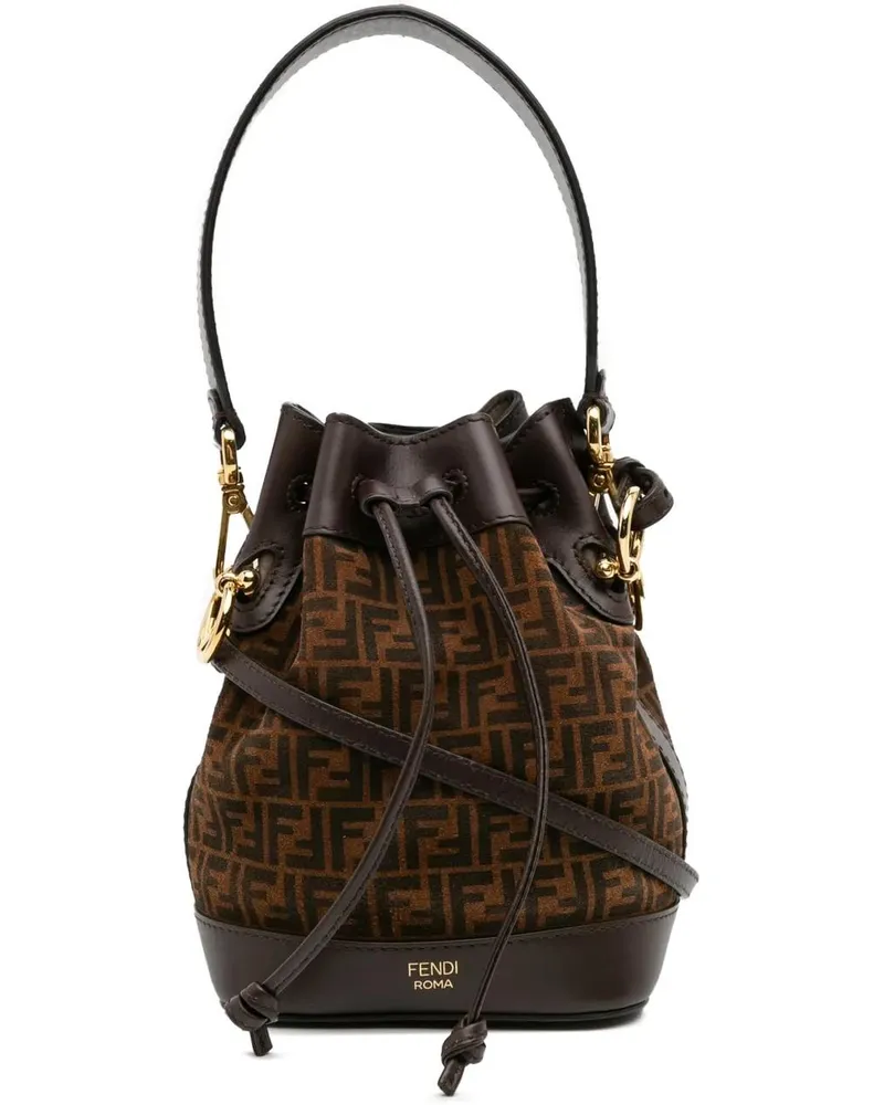 Fendi Hobo Bags Mini Zucca Suede Mon Tresor Bucket Bag braun Braun