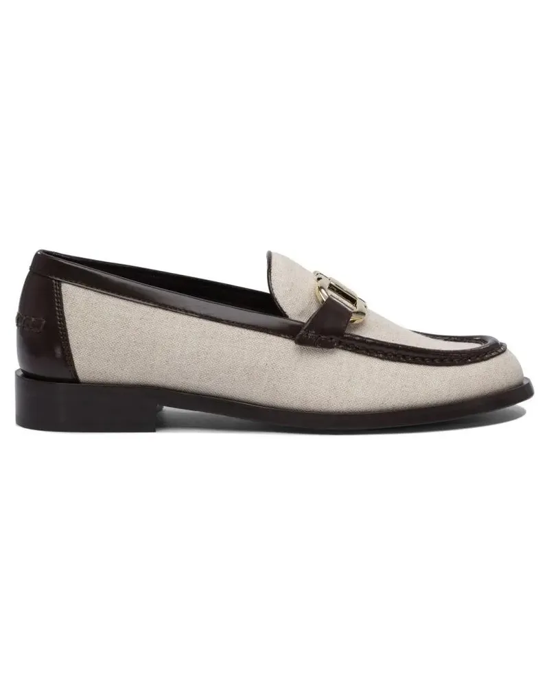 Ferragamo Leather-Textile Blend Loafers With Decorative Buck schwarz Schwarz