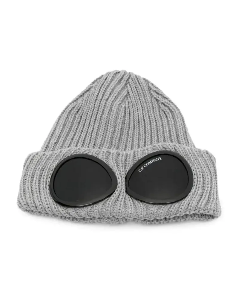 C.P. Company Caps & Mützen Goggle-Detail Wool Beanie Hat grau Grau