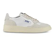 Low-Top Sneaker Sporty White Sneakers With Textured Leather beige