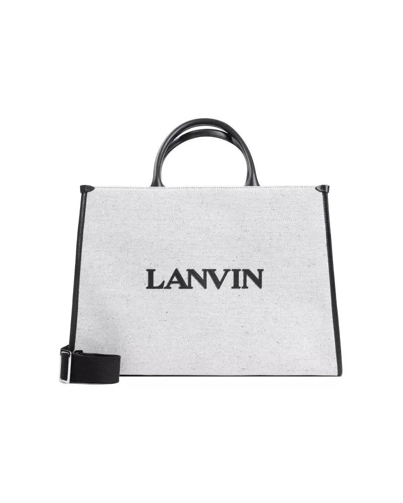 Lanvin Totes Beige Black Cotton Tote Bag Weiß