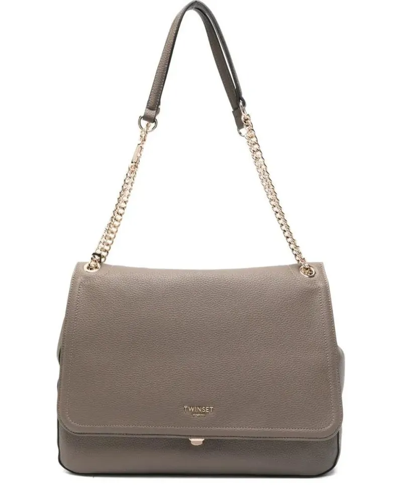 Twin-Set Hobo Bags Structured Pebbled Shoulder Bag With Flap Closure grau Grau