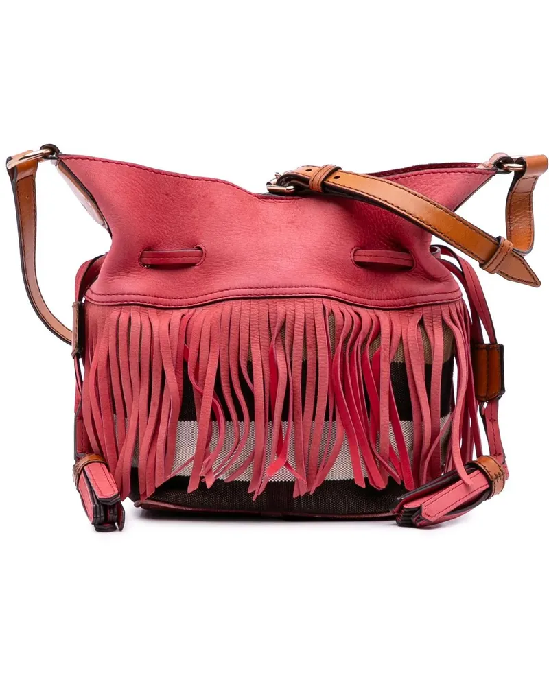 Burberry Hobo Bags Small Mega Check Canvas and Suede Fringe Belgrove rot Rot