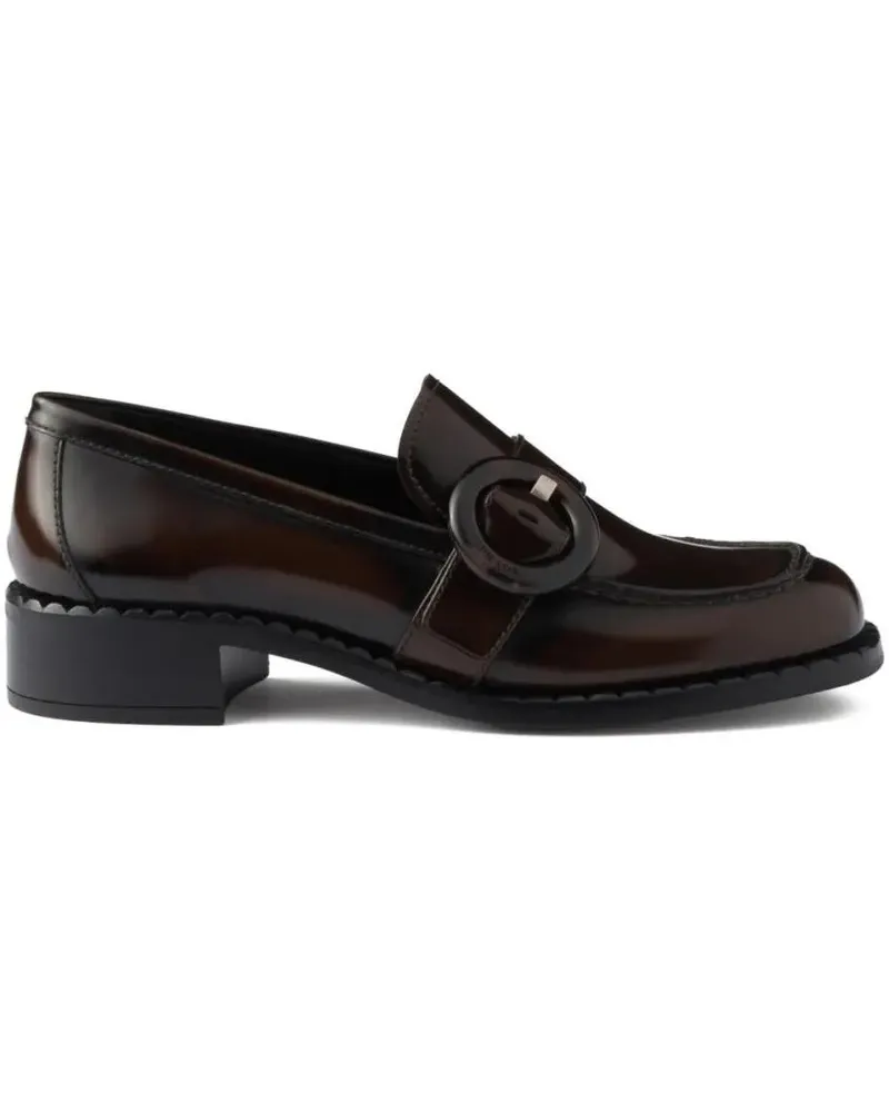 Prada Polished Brown Flat Shoes With Decorative Buckle schwarz Schwarz