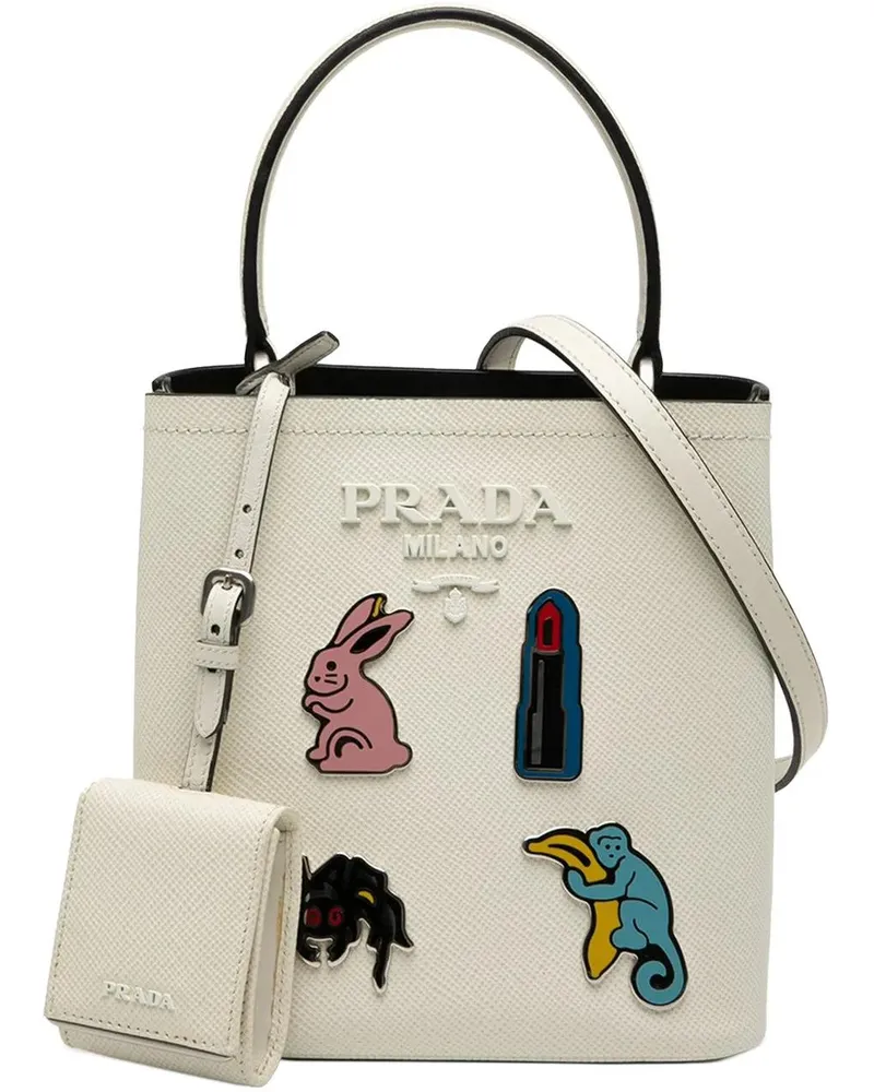 Prada Hobo Bags Small Saffiano Cuir Smalto Panier Satchel weiß Weiß