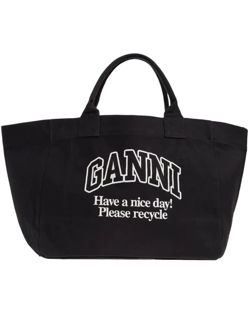 Ganni Shopper & Totes Xxl Pocket Shopper Bag - Cotton - Black grau Grau
