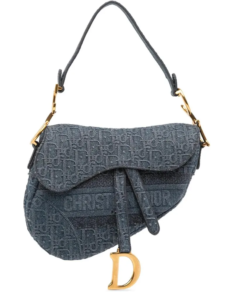 Dior Hobo Bags Oblique Denim Embroidered Saddle Bag blau Blau
