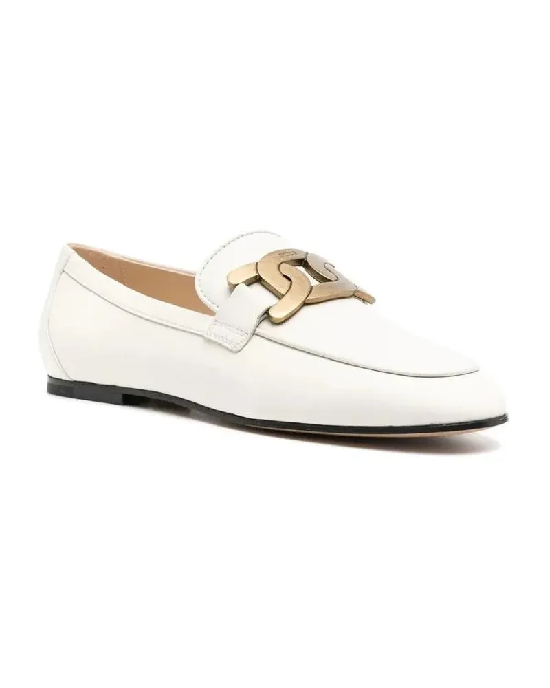 TOD'S Beige Leather Loafers With Metallic Chain Detail weiß Weiß